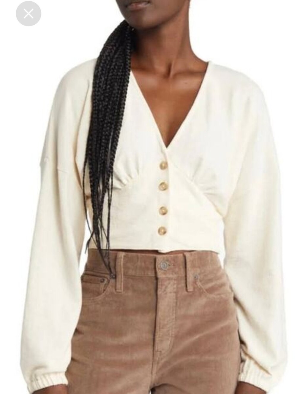 Madewell Deep V Crop Top Antique Cream Romantic Puff Sleeve Ren Faire Coquette
